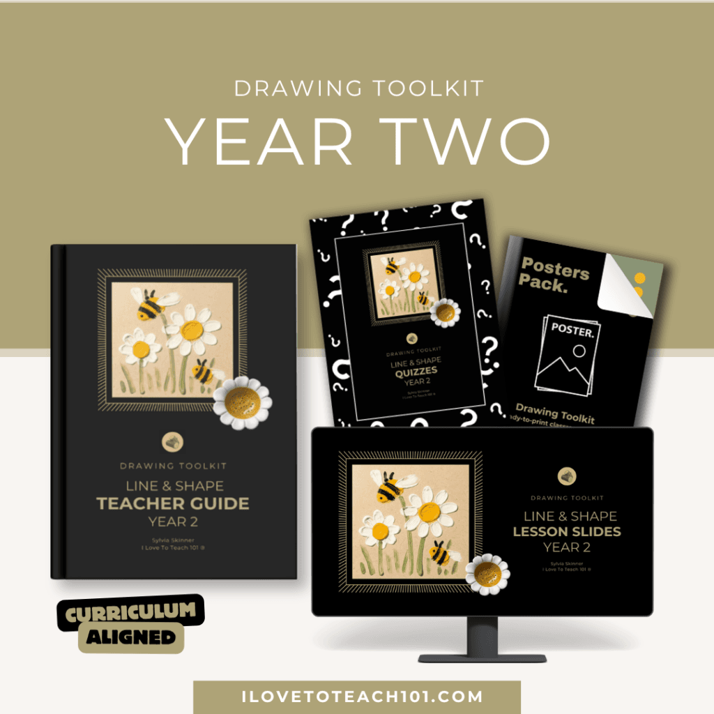 CampFire year 2 line & shape art lessons teaching resource with lesson slides, Teacher Guide, quizzes and poster pack