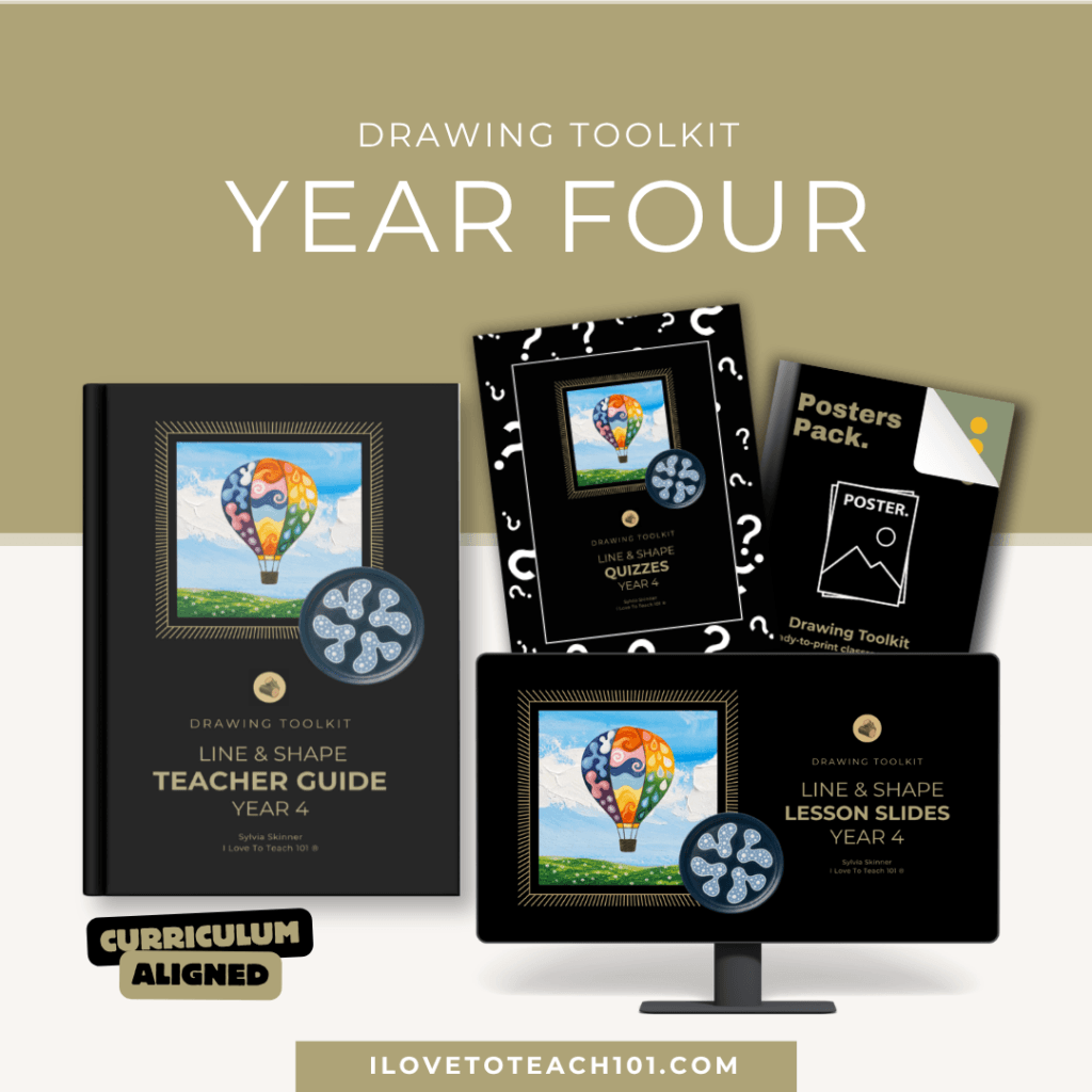 CampFire year 4 line & shape art lessons teaching resource with lesson slides, Teacher Guide, quizzes and poster pack