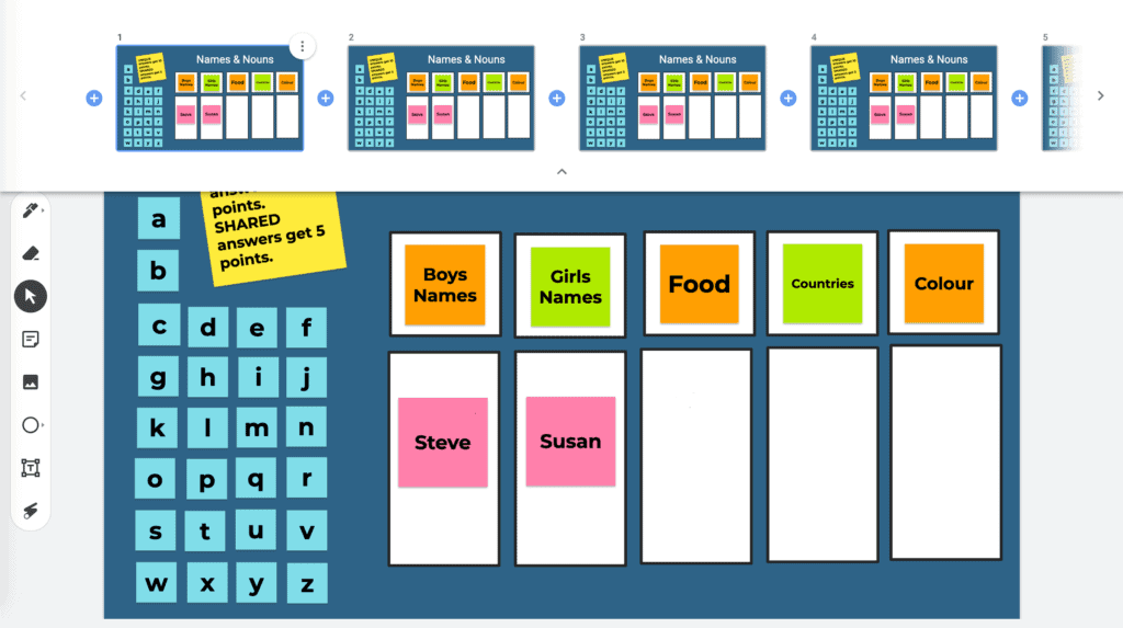 Names and Nouns Jamboard multiple boards