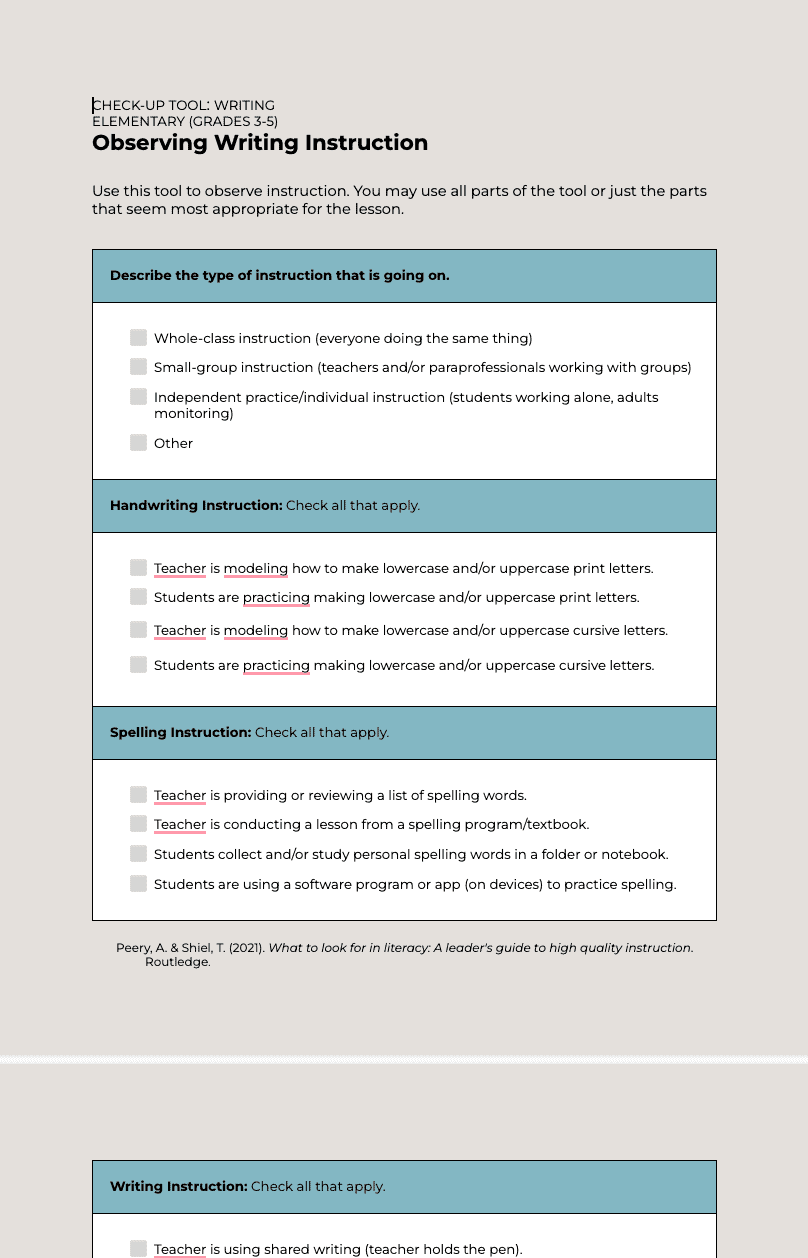 Early Literacy Skills WRITING checkup tool