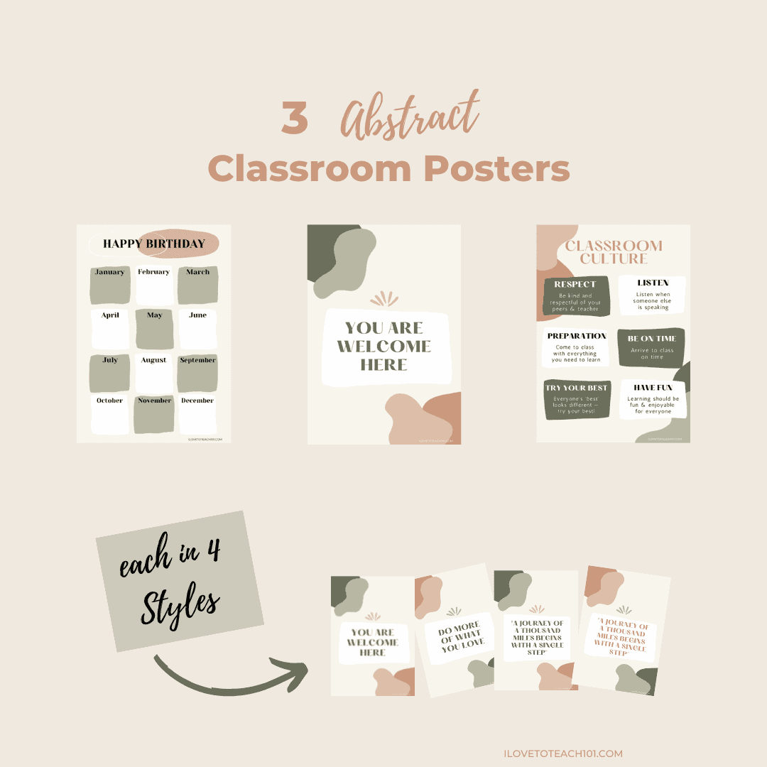 3 Abstract Classroom Posters - in 4 styles