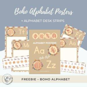 Boho alphabet posters and desk strips freebie