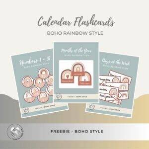 FREE calendar flashcards - boho rainbow style