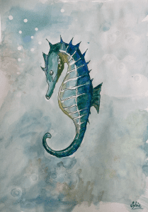 seahorse watecolour painting demo with year 10s