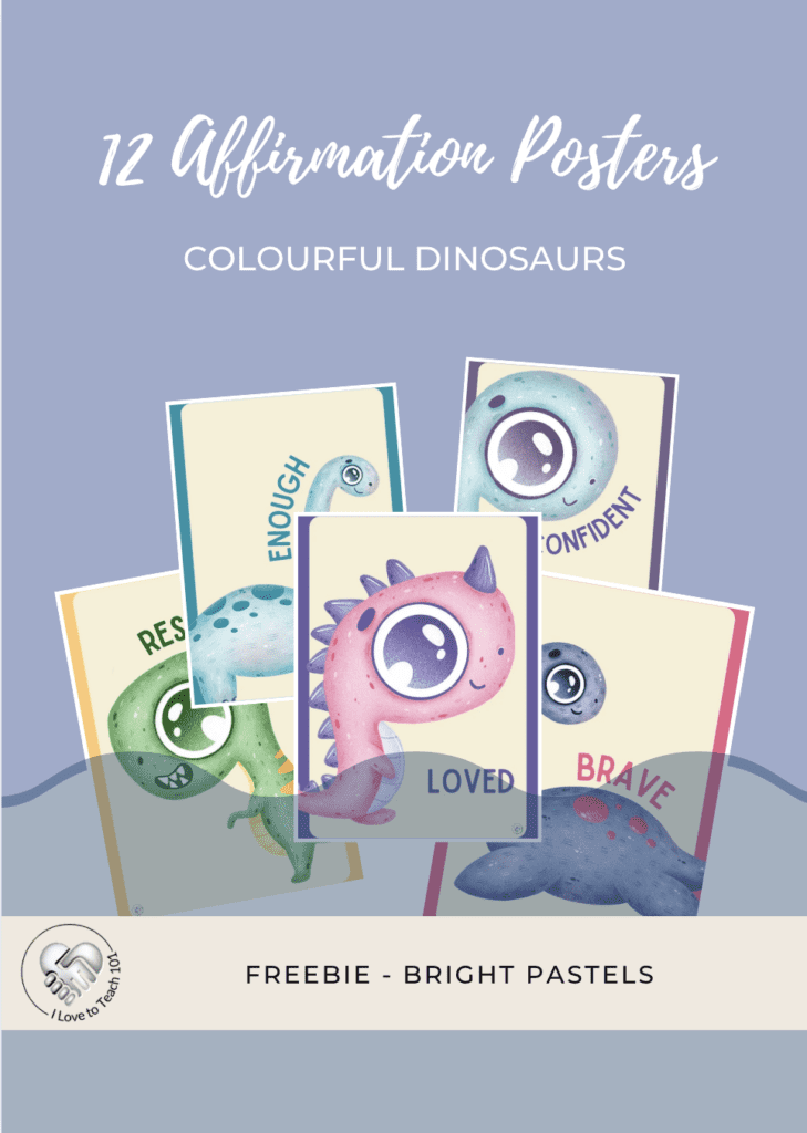 12 colourful dino affirmation posters