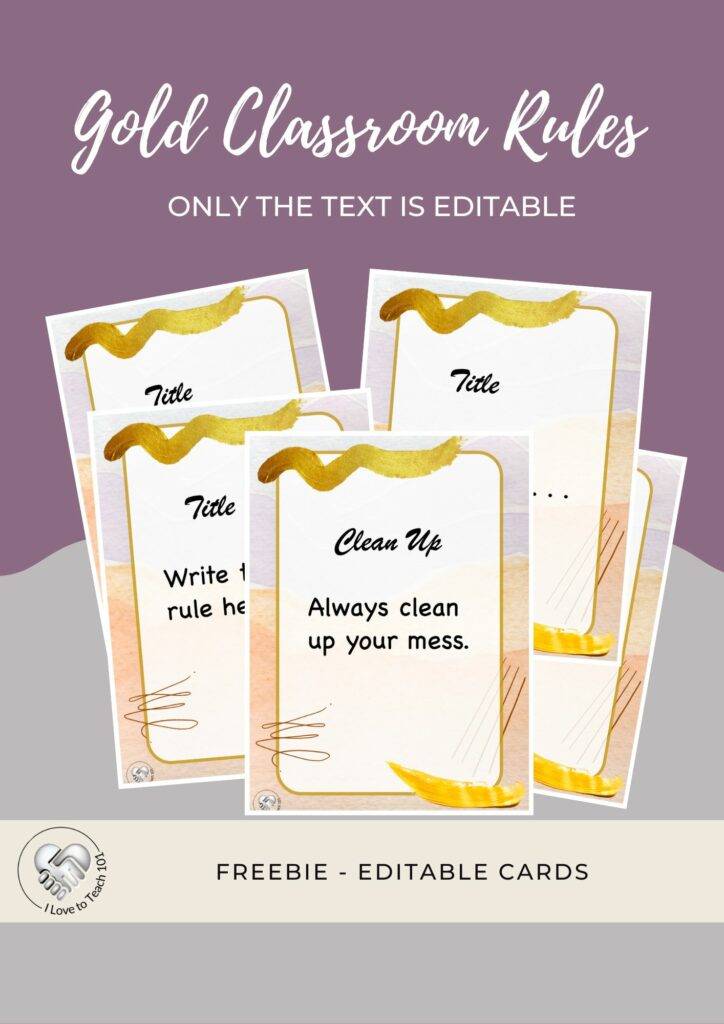 Gold Editable Classroom Rules Cards