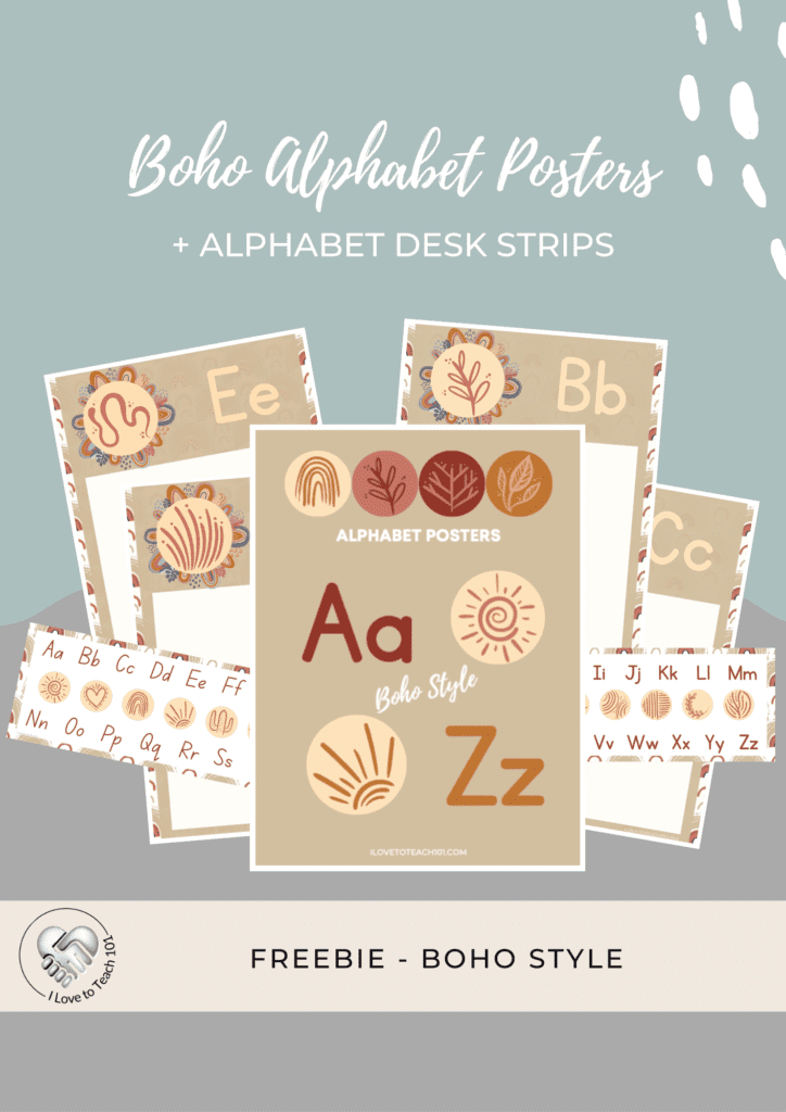 Boho Style Alphabet Posters with desk alphabet strips