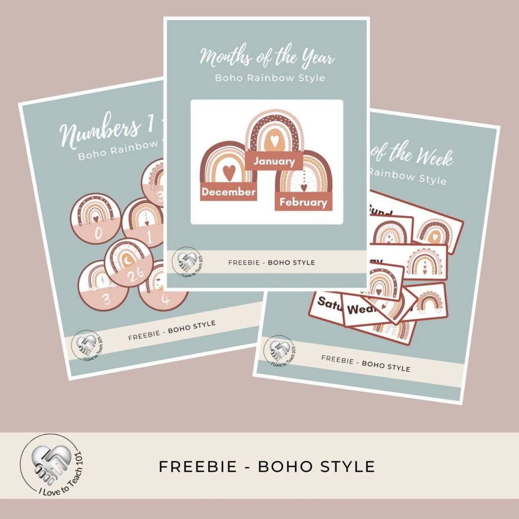 Calendar Flashcards Boho Rainbow Style - freebie for I Love To Teach members
