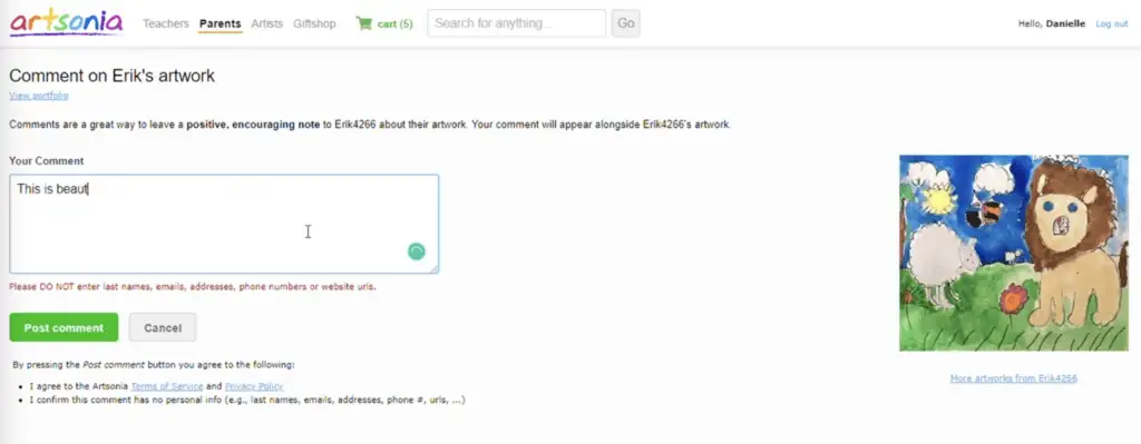 Artsonia Guide: 10 Tips to Empower Art Students with Tech 7 Artsonia - parents can comment on student artwork