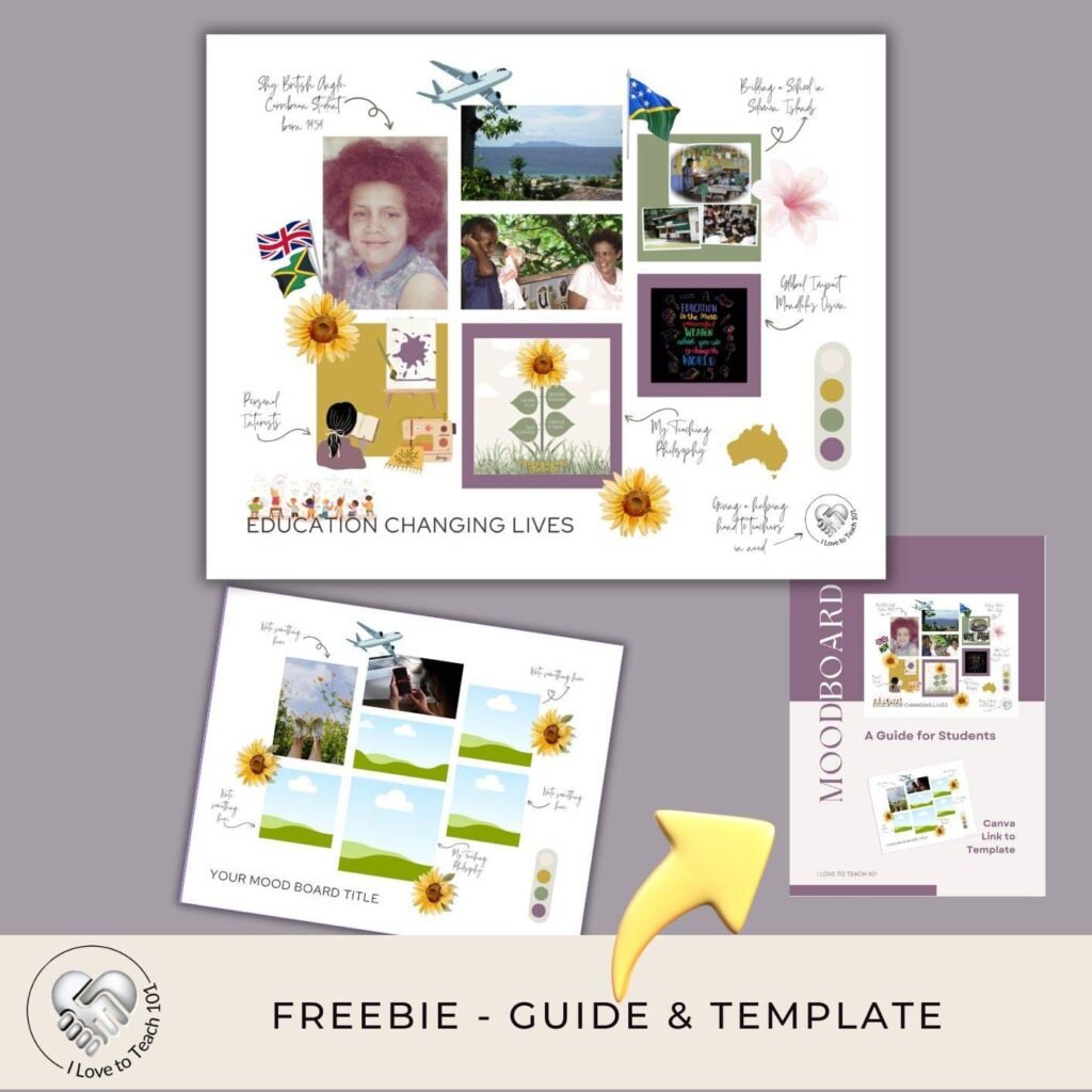 free mood board template with guide for teachers and students