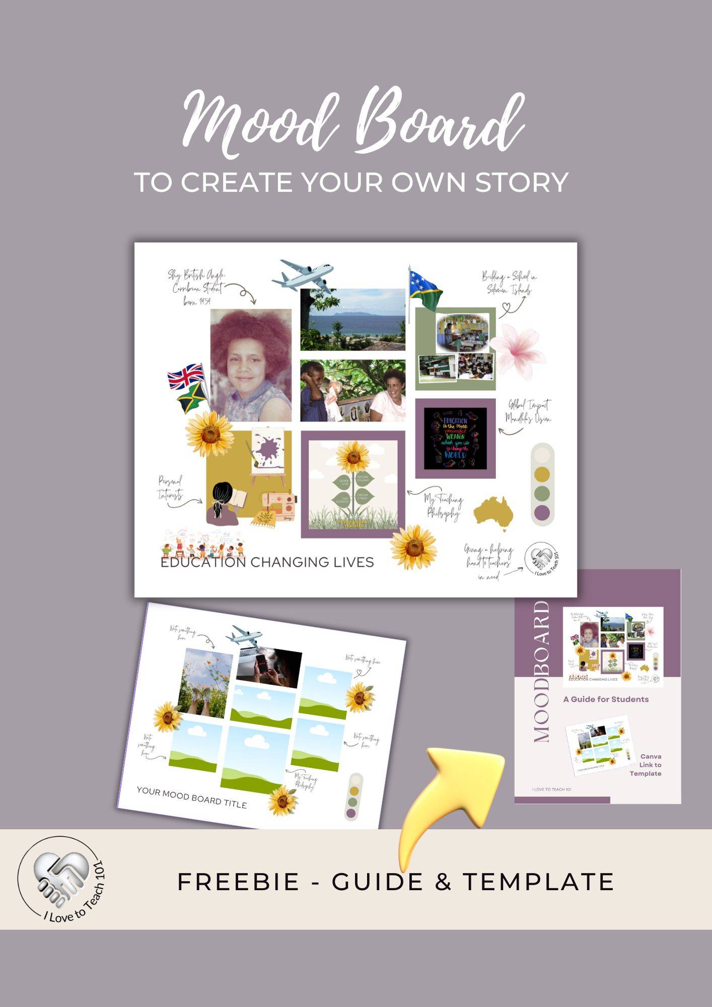 free mood board template with guide for teachers and students