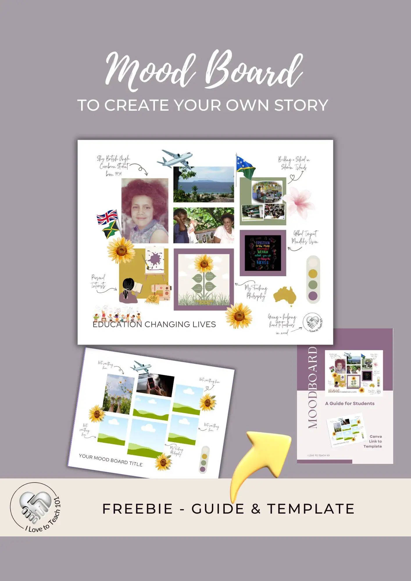 free mood board template with guide for teachers and students