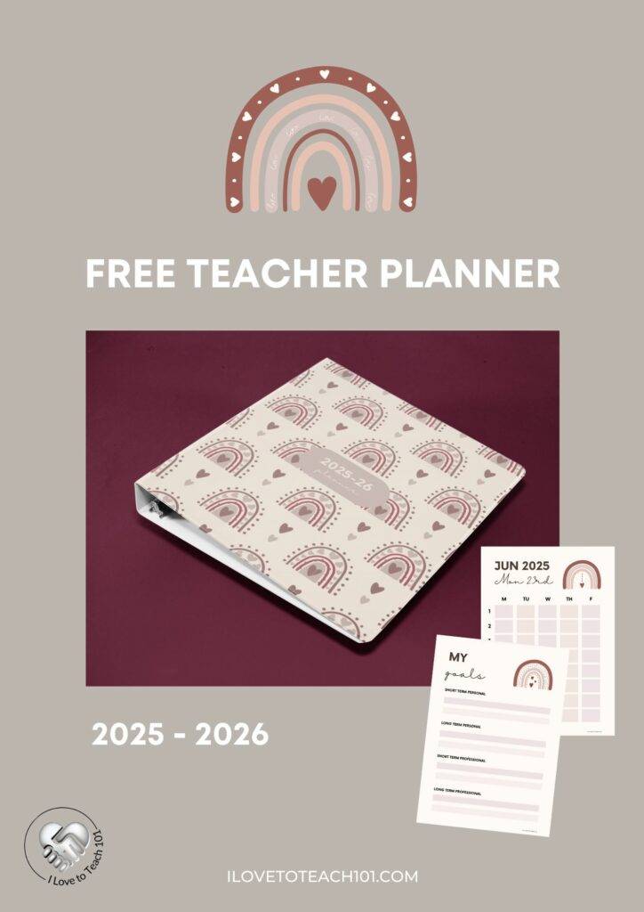 Free 2025–2026 teacher planner cover – printable weekly PDF with rainbow design