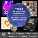 Year 3 Line and Shape Art Lessons featuring nested hearts
