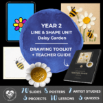 Year 2 Line and Shape Art Unit - daisy garden - campfire