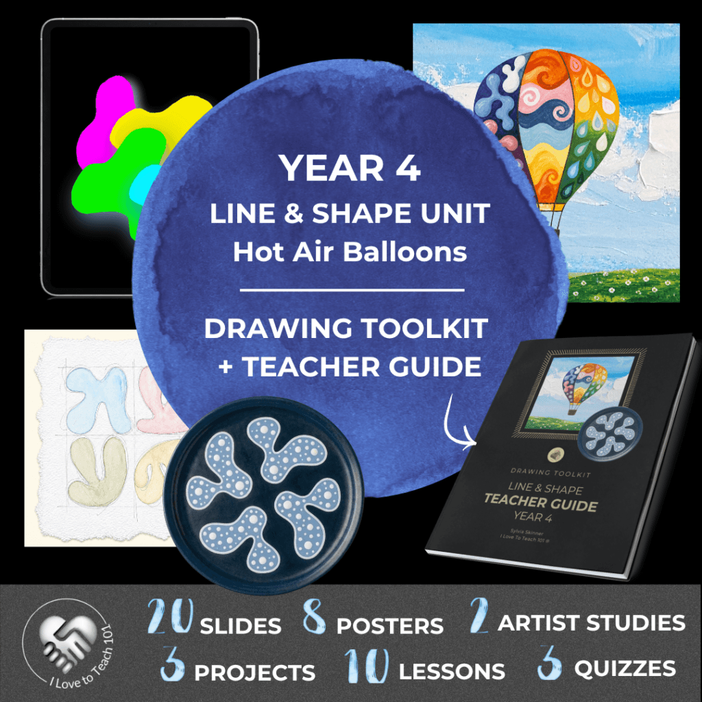 Year 4 Line and Shape Art Unit - hot air balloons - campfire