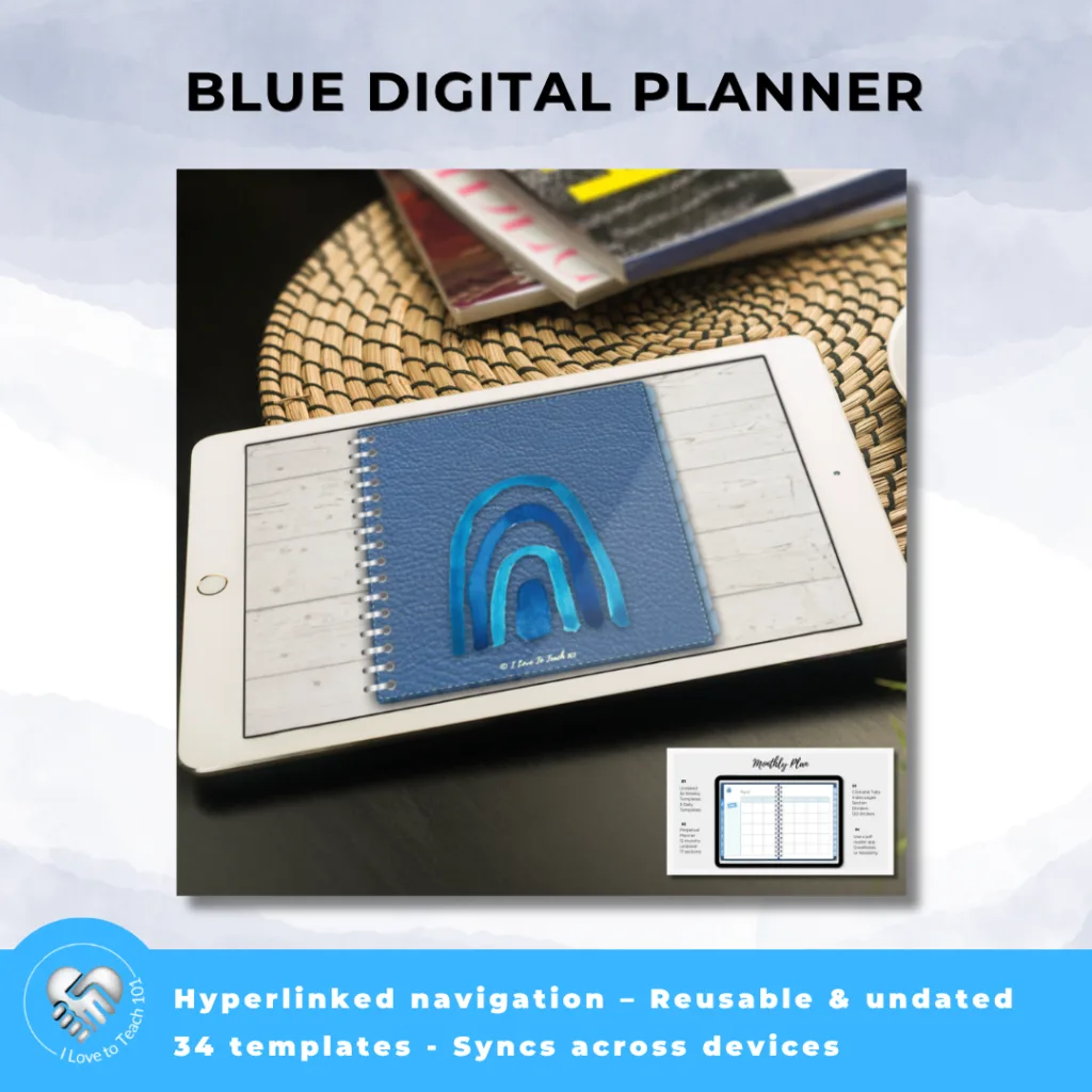 blue digital planner with hyperlinks