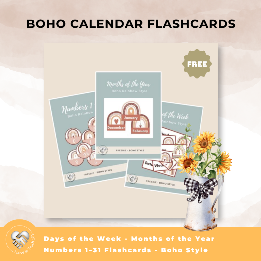 freebie - Boho Style Calendar Flashcard Bundle