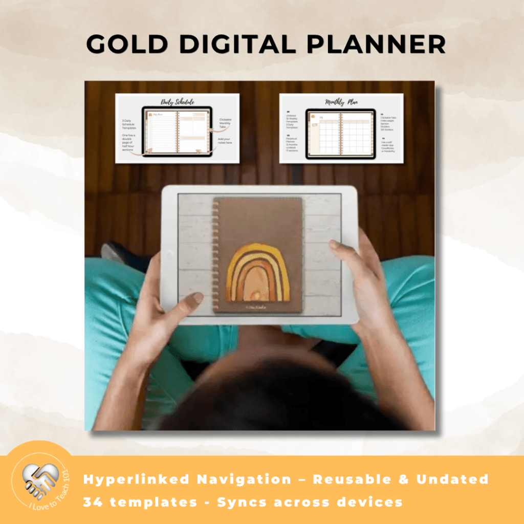 gold digital teacher planner - updates across all devices with GoodNotes