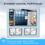 student digital portfolio - easy-to-use google slides template - 12 template slides - clickable page tabs